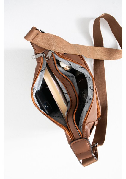 Kadın Ayarlanabilir Çapraz Askılı Çok Gözlü Suni Deri Omuz Çantası