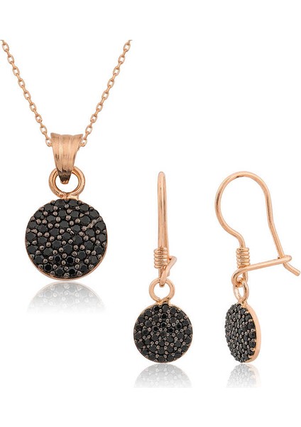 ​925 Ayar Gümüş Siyah Yuvarlak Set T4370 (800800)