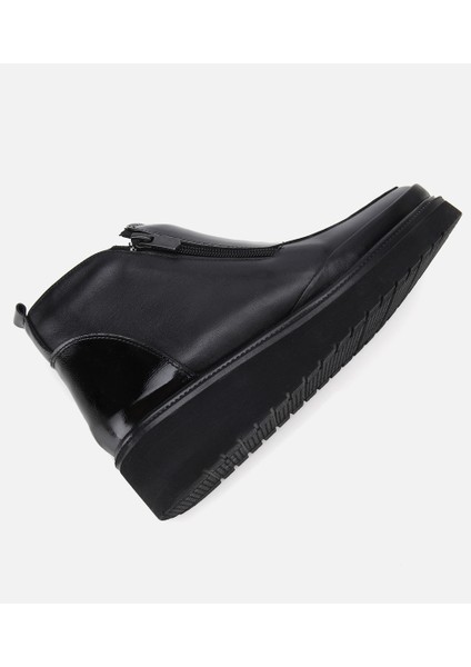 01BOH314530A100 KADIN Deri Siyah Fermuar Detaylı Dolgu Topuklu Bot