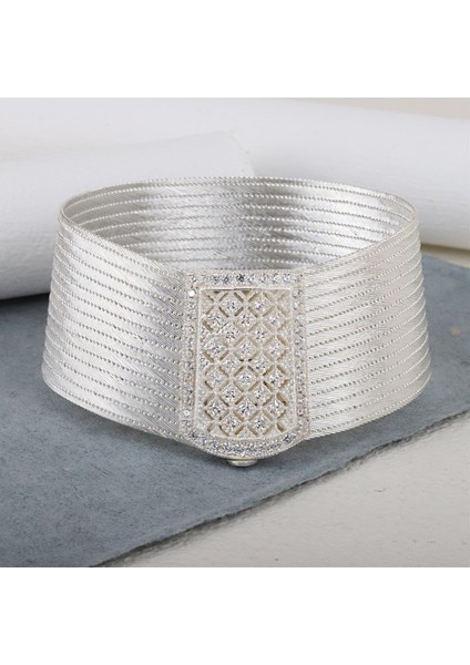 Kadın Gümüş Prenses Toka 15 Sıra Trabzon Hasır Bileklik