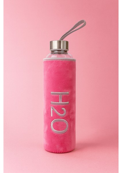 Peluş Kılıflı Cam Matara 600 ml Pembe