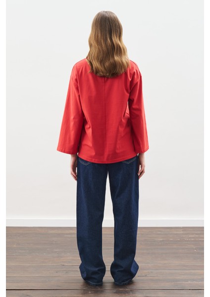 Yüksek Yaka Bağlamalı Bluz Kırmızı indirimleri