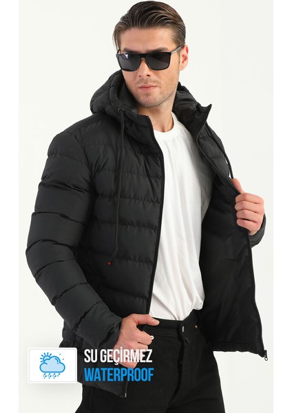İçi Astarlı Su ve Rüzgar Geçirmez Cepli Kapüşonlu Erkek Mont indirimleri