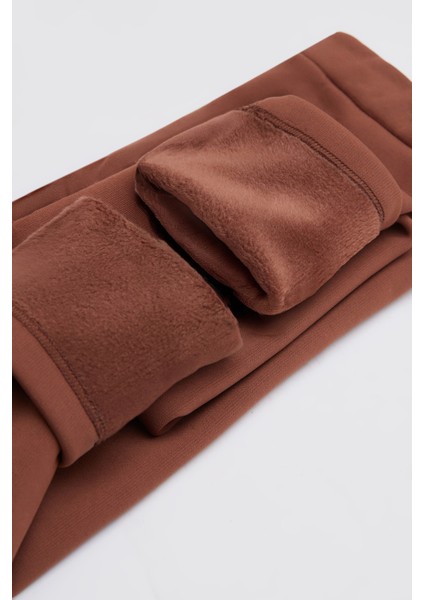 Kahverengi Kız Çocuk Içi Peluş Kulaklı Tavşan Nakışlı Extra Kalın Kışlık Tayt modelleri