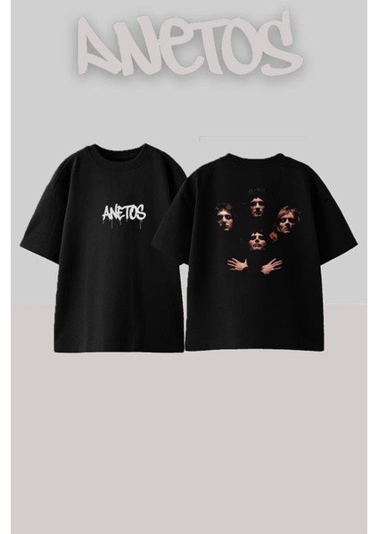 Queen 1 Tasarım Sırt Baskılı Pamuk Siyah Oversize T-Shirt