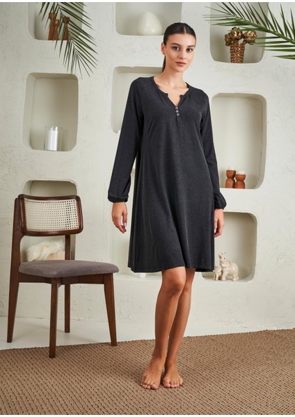 Kadın Antrasit Patlı Gecelik - 15229