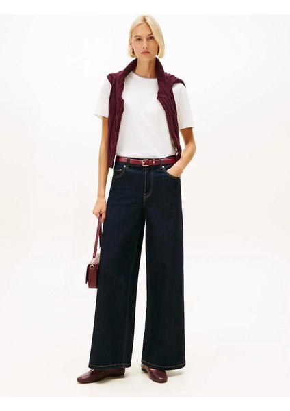 Ikonik Şeritli Pike Bisiklet Yaka Kısa Kollu Kadın Beyaz T-Shirt WW0WW47310YBL fiyatları