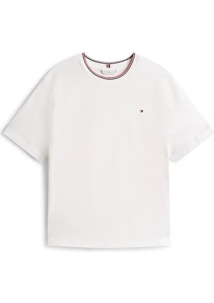 Ikonik Şeritli Pike Bisiklet Yaka Kısa Kollu Kadın Beyaz T-Shirt WW0WW47310YBL indirimleri