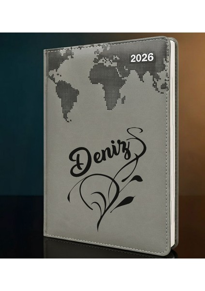 Kişiye Özel Isimli Termo Sert Kapak 2026 Gri Ajanda -5, Öğretmenler Günü Hediyesi, Yeni Iş Hediyesi