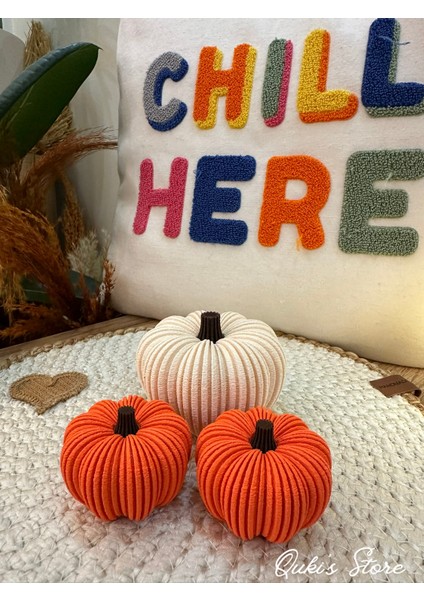 Dekoratif Balkabağı Seti - 3 Adet; 1 Adet Medium Bej, 2 Adet Small Turuncu