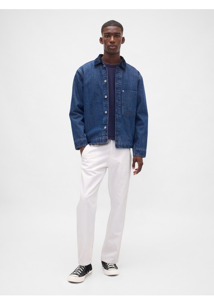 Erkek Beyaz Relaxed Straight Jean Pantolon