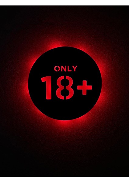 Aa Pilli Ledli 18+Yazılı Tablo Kapı Süsü, Duvar Dekorasyon, Yuvarlak Ahşap Tablo