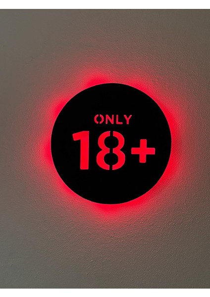 Aa Pilli Ledli 18+Yazılı Tablo Kapı Süsü, Duvar Dekorasyon, Yuvarlak Ahşap Tablo fiyatları