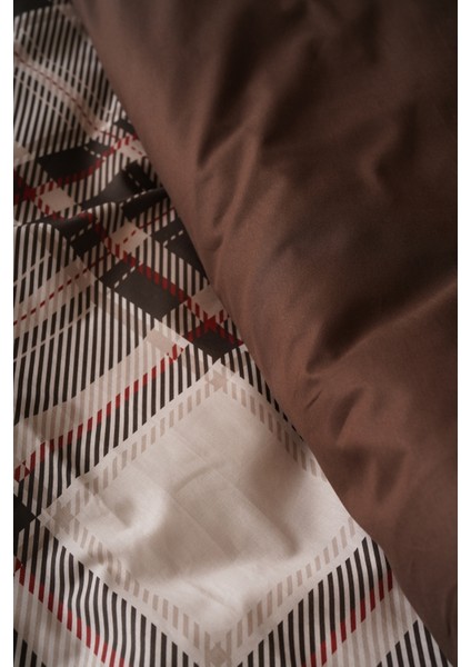 Çift Kişilik %100 Pamuk Nevresim Takımı Kahve Ekose modelleri