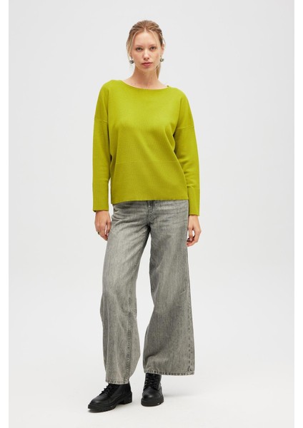 Rio Düz Örgü Kadın Triko Kazak - Lime