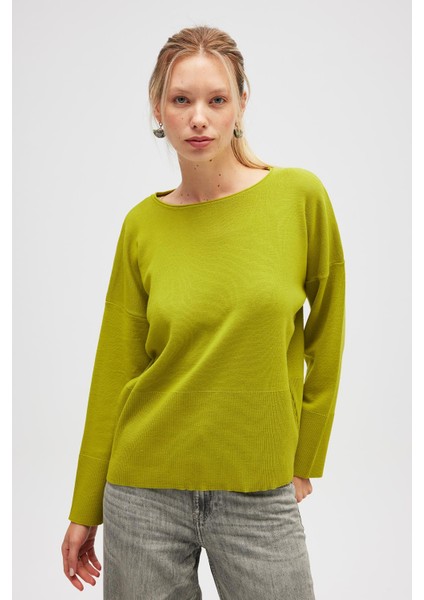 Rio Düz Örgü Kadın Triko Kazak - Lime fiyatları