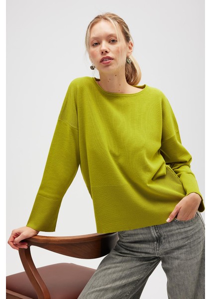 Rio Düz Örgü Kadın Triko Kazak - Lime modelleri