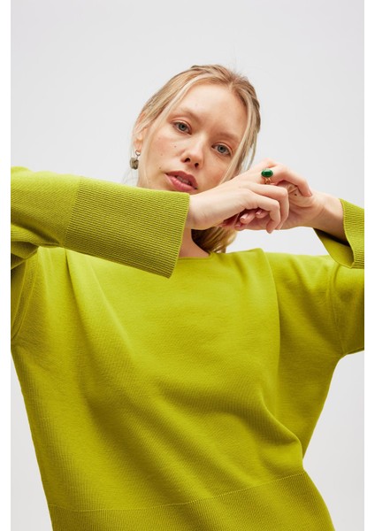 Rio Düz Örgü Kadın Triko Kazak - Lime fırsatları