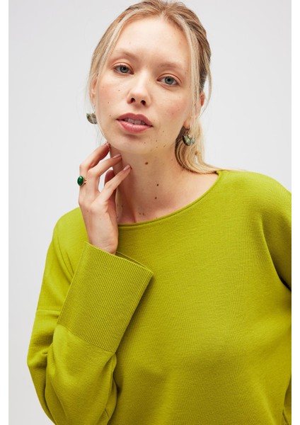 Rio Düz Örgü Kadın Triko Kazak - Lime indirimleri