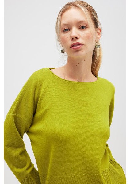Rio Düz Örgü Kadın Triko Kazak - Lime