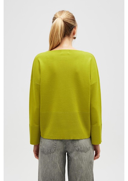 Rio Düz Örgü Kadın Triko Kazak - Lime