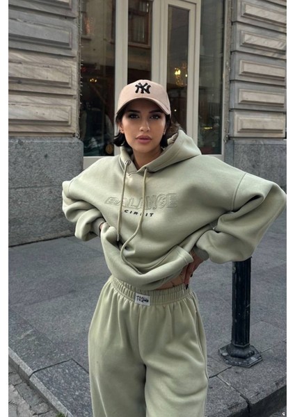 Kadın Balance Kapüşonlu Baskılı Oversize Eşofman Takım