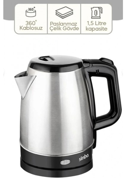 ÇELİK KETTLE 1.7LT GİZLİ REZİSTANS - KABLOSUZ SK-8015 (4887)