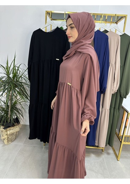 Iki Kat Büzgülü Elbise ve Şallı Takım .hijap ,abaya (Hac ve Umre Için Uygundur) Gül modelleri