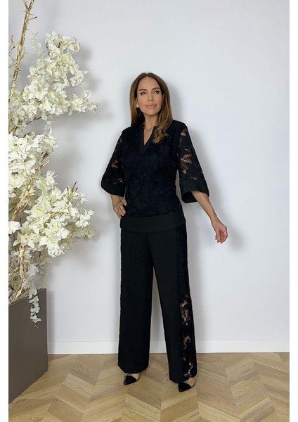 G1618 Güpür Tasarım Takım Siyah