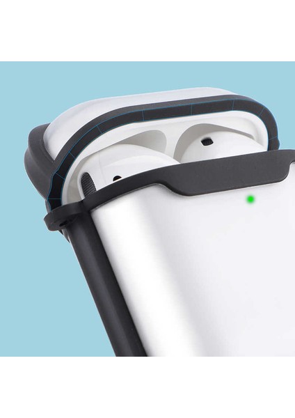 Apple Airpods 1. ve 2. Nesil Uyumlu Buzlu Transparan Renkli Çizgili Kılıf Bumper Koruma Kabı Hybrid