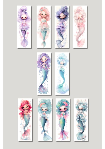 Renkli Deniz Kızı Tasarım Hediyelik 10'lu Kitap Ayracı Seti