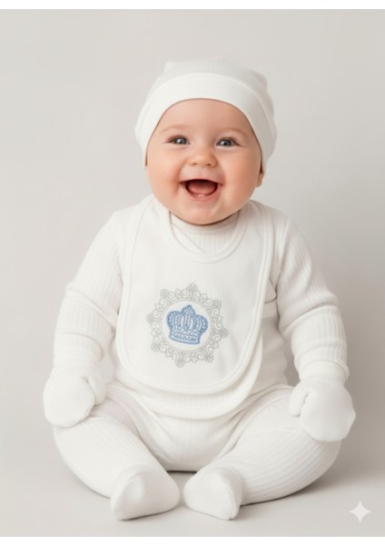 Yeni Sezon Mavi Taçlı 5'li Yenidoğan Hastane Çıkışı Seti Erkek Kız Bebek