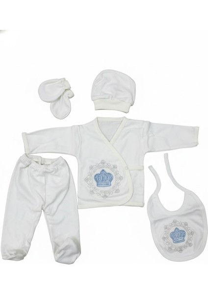 Yeni Sezon Mavi Taçlı 5'li Yenidoğan Hastane Çıkışı Seti Erkek Kız Bebek modelleri