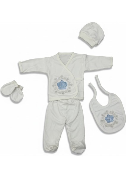 Yeni Sezon Mavi Taçlı 5'li Yenidoğan Hastane Çıkışı Seti Erkek Kız Bebek fırsatları