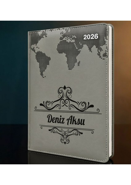 Kişiye Özel Isimli Termo Sert Kapak 2026 Gri Ajanda -2, Öğretmenler Günü Hediyesi, Yeni Iş Hediyesi