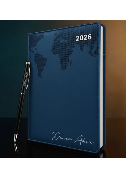 Kişiye Özel Isimli Termo Sert Kapak 2026 Lacivert Ajanda & Kalem -15, Öğretmenler Günü Hediyesi, Yeni Iş Hediyesi