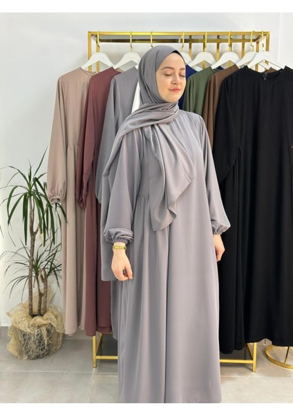 Şallı ,tesettür Yandan Büzgülü Elbise Takım Jilbab,abaya,hijab ( Hac ve Umre Için ) Gri Renk fırsatları
