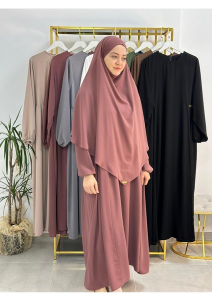 Yandan Büzgülü Elbise Sufle Esarp Takım Jilbab,abaya,hijab ( Hac ve Umre Için Uygundur) Gül modelleri