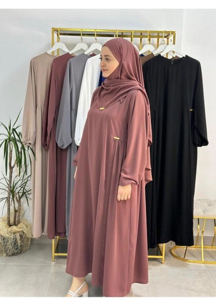 Yandan Büzgülü Elbise Sufle Esarp Takım Jilbab,abaya,hijab ( Hac ve Umre Için Uygundur) Gül fırsatları