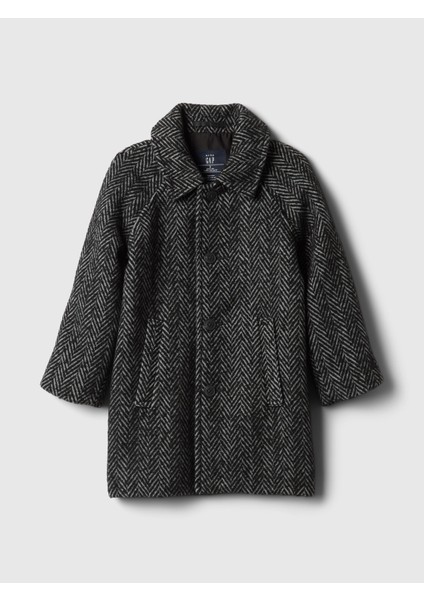 Erkek Bebek Siyah Yün Karışımlı Balıksırtı Desenli Kaban fiyatları