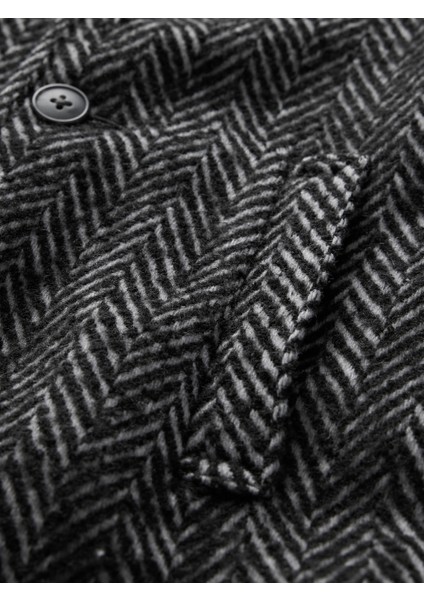 Erkek Bebek Siyah Yün Karışımlı Balıksırtı Desenli Kaban modelleri