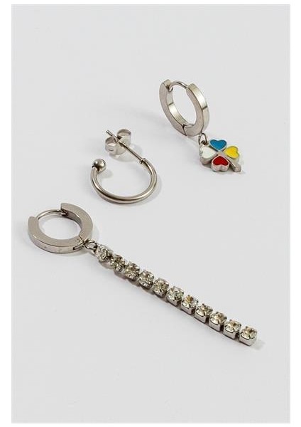 Kadın GLF Platin Çelik Üçlü Küpe Seti fiyatları