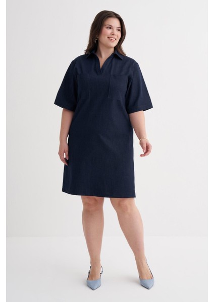 Kısa Kollu Cepli Denim Elbise