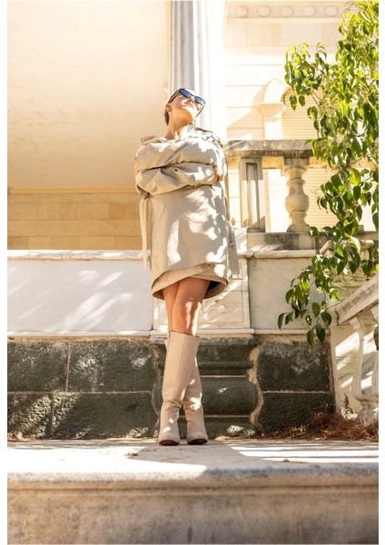 Kadın Elegant Ayakkabı Kısa Kalın Topuklu Diz Altı Çizme Özel Tasarım Abiye Ayakkabı