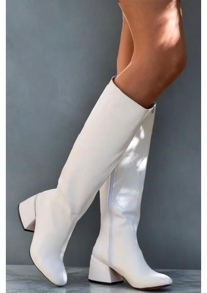Kadın Elegant Ayakkabı Kısa Kalın Topuklu Diz Altı Çizme Özel Tasarım Abiye Ayakkabı