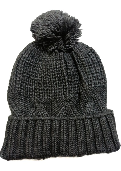 Kadın Triko Örgü Katlamalı Ponponlu Bere Gri Standart modelleri