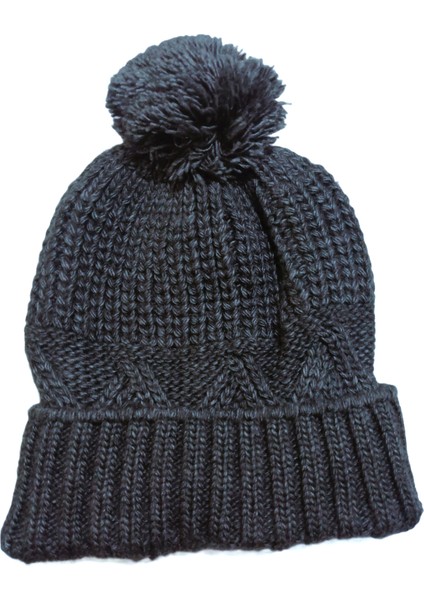 Kadın Triko Örgü Katlamalı Ponponlu Bere Gri Standart indirimleri