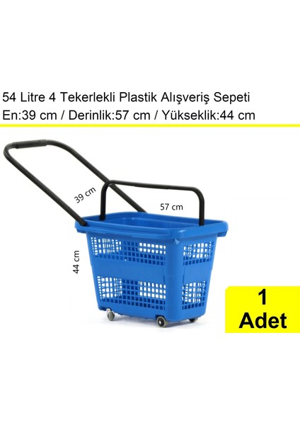 Tekerlekli Plastik Market Alışveriş El Sepeti 54 Litre Mavi 1 Adet