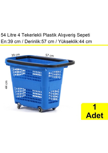 Tekerlekli Plastik Market Alışveriş El Sepeti 54 Litre Mavi 1 Adet fiyatları
