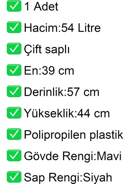 Tekerlekli Plastik Market Alışveriş El Sepeti 54 Litre Mavi 1 Adet modelleri
